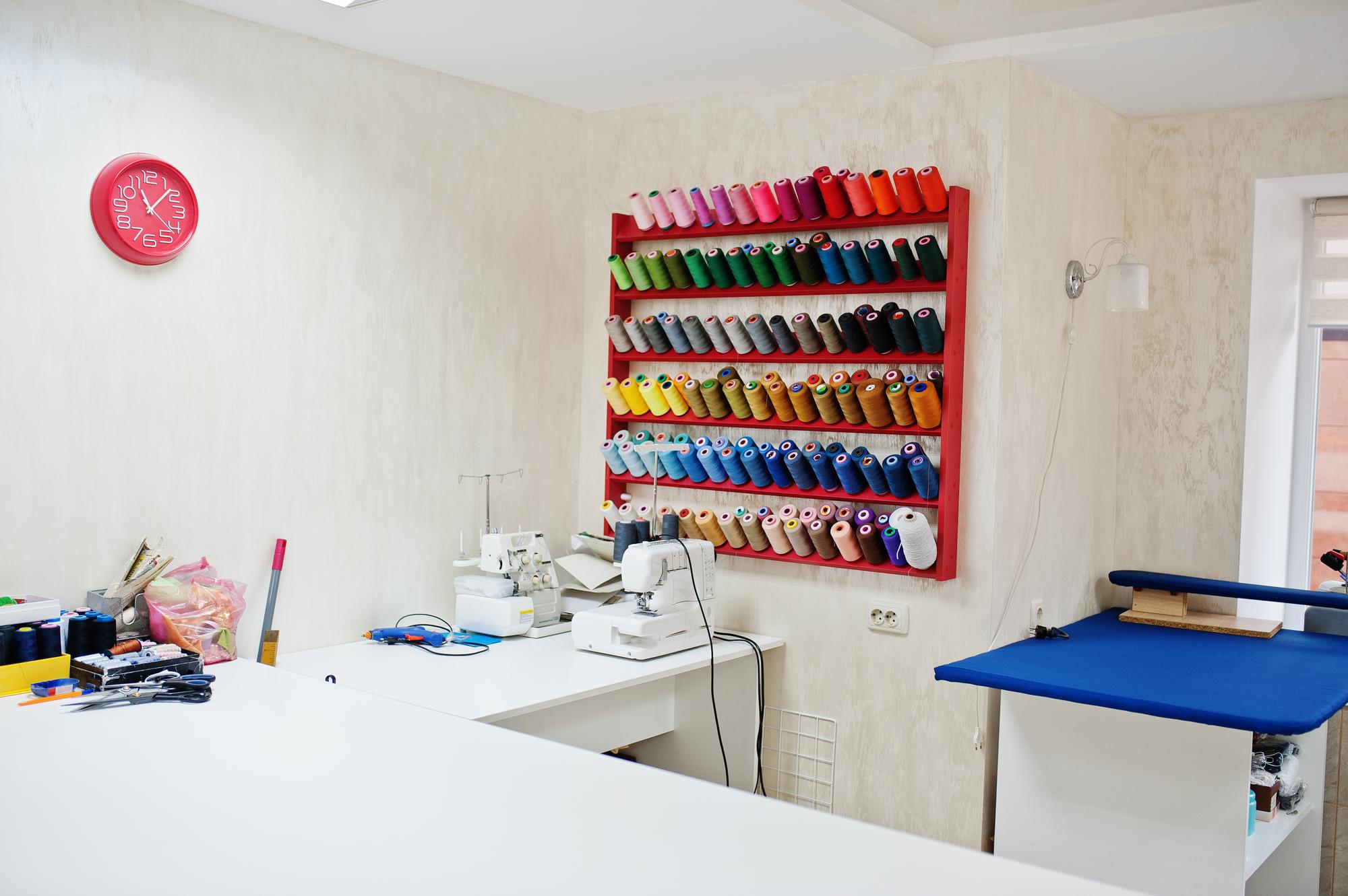 Workshop entrance with sewing machines