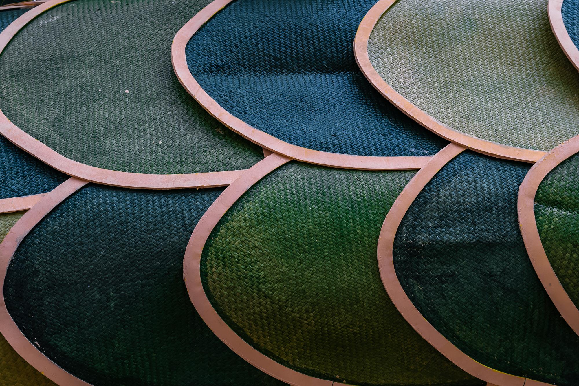 Large textile panel with layered stitched pattern